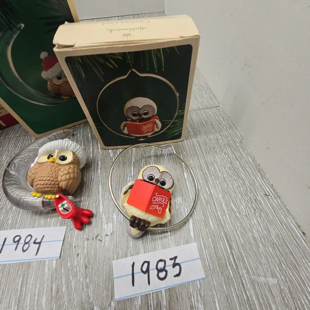 Vintage Hallmark Owl Ornament Lot 1983-1994 Owliver Series Christmas Boxed 9pc‎